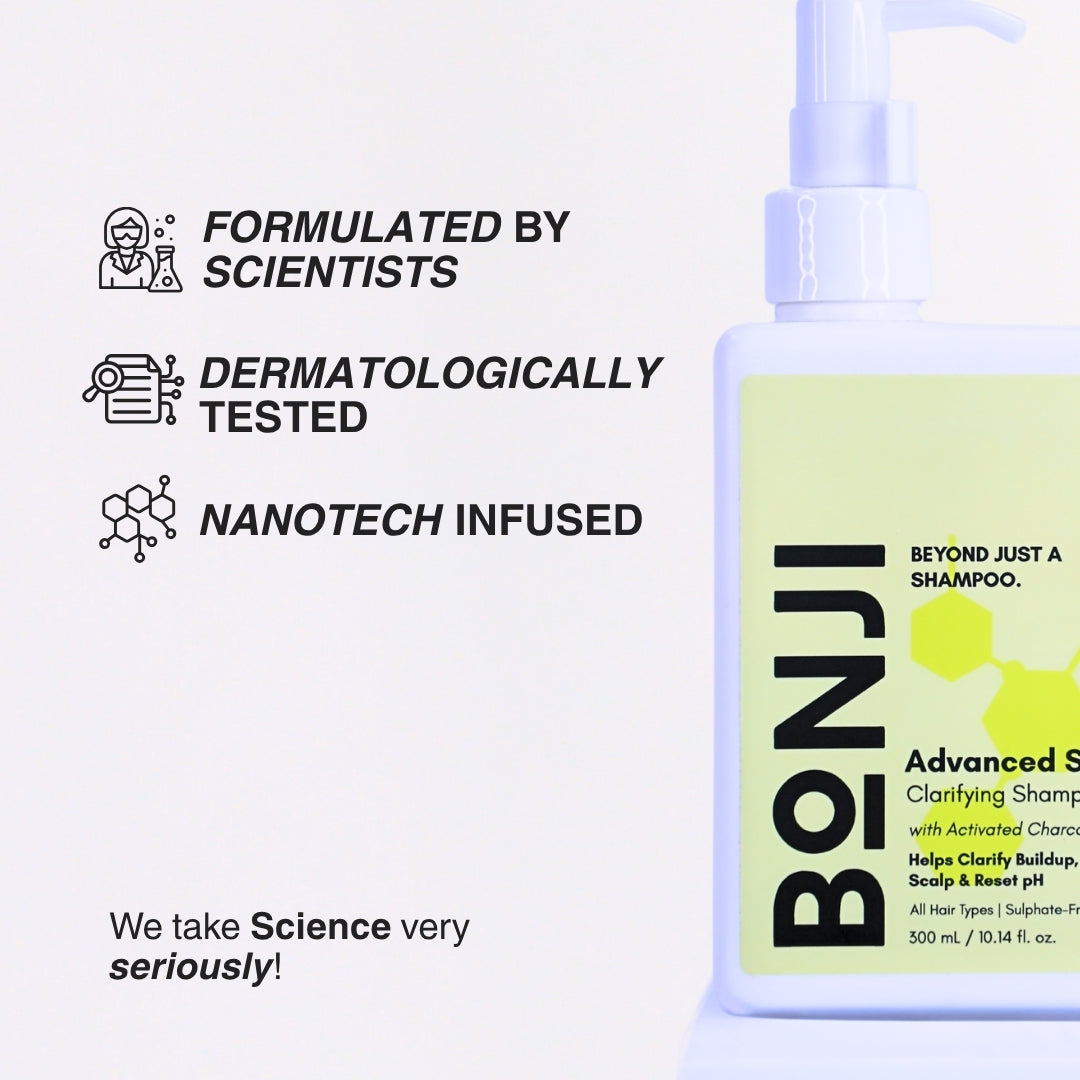 Bonji Clarifying Shampoo with pollution defense and scalp cleansing benefits